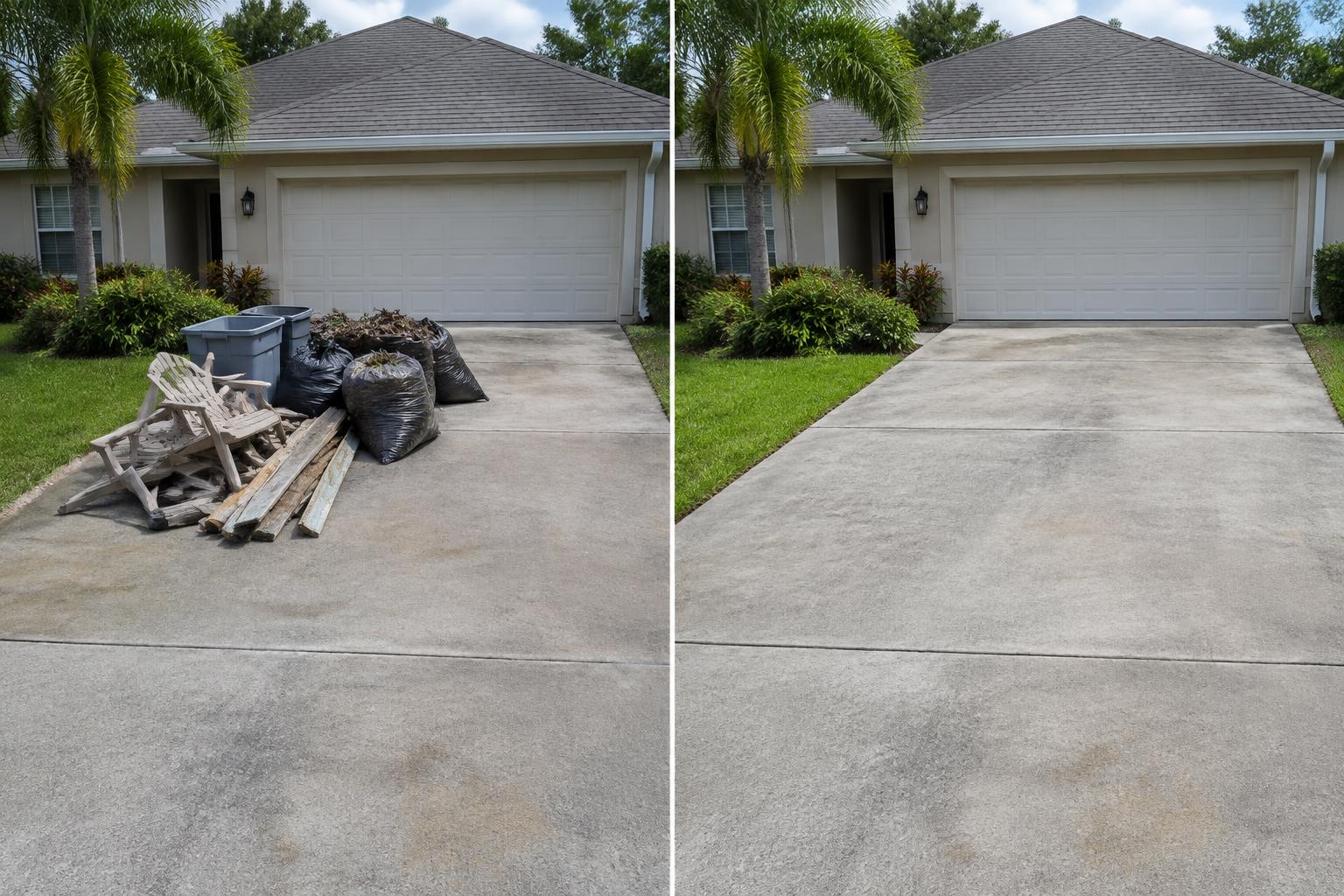 Junk Removal: AI-generated illustrative before-and-after example, not an All In customer project