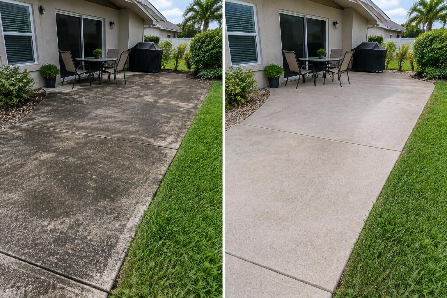 Pressure Washing: AI-generated illustrative before-and-after example, not an All In customer project