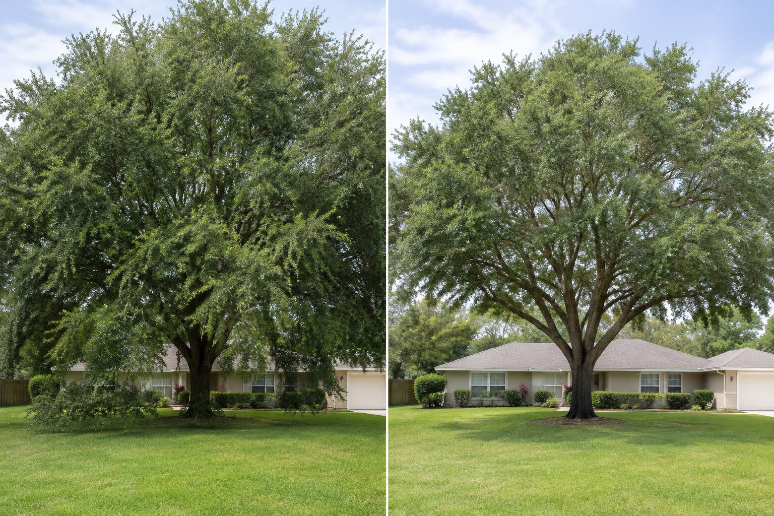 Tree Service: AI-generated illustrative before-and-after example, not an All In customer project